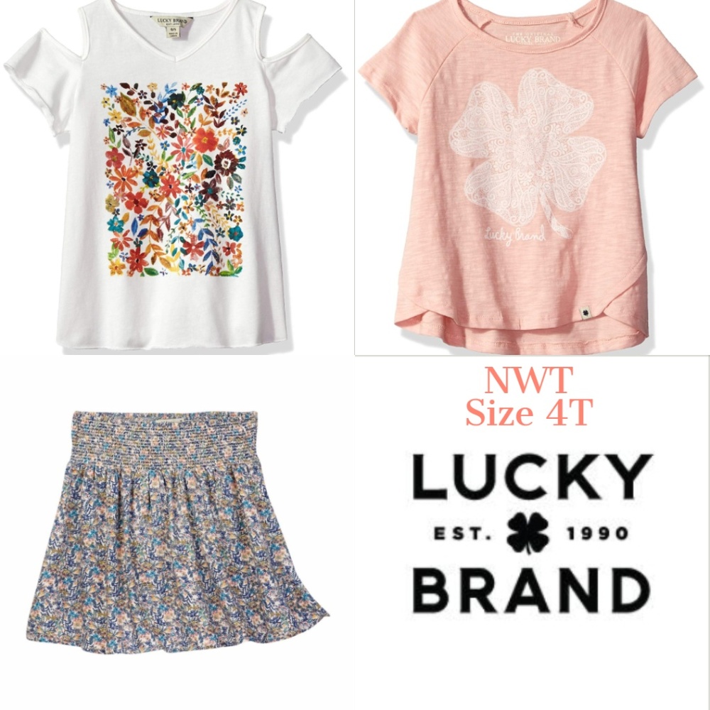 Lucky Brand Girls 4T Short Sleeve Top Tee Skirt Set Outfit Clothes Lot NWT